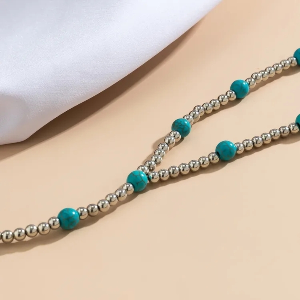 Elegant Turquoise and Silver Beaded Necklace - Picture 3 of 5